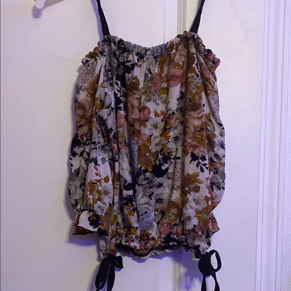 Brown and Gray Ruched Camisole with Tie Front